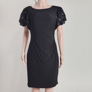 LAUREN Ralph Lauren Embellished Flutter-Sleeve Jersey Shift Dress Size: 12P